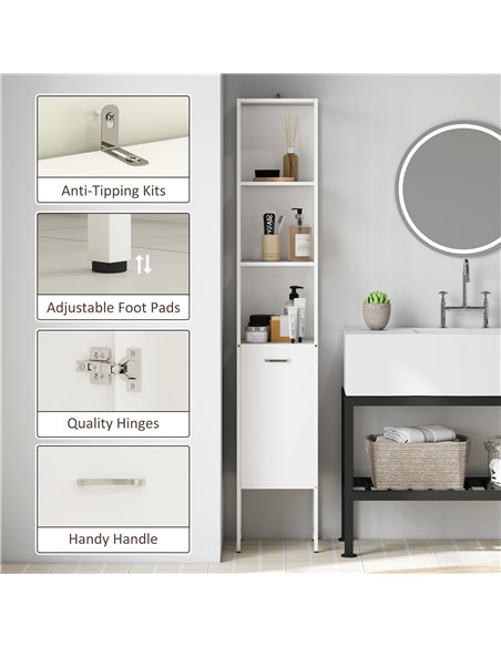 HOMCOM Tall Bathroom Cabinet with Open Shelves and Adjustable Shelf - White - pic 161261 | FastDaddyshop