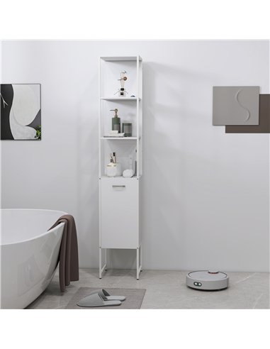 HOMCOM Tall Bathroom Cabinet with Open Shelves and Adjustable Shelf - White