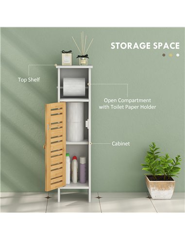 HOMCOM Bathroom Cabinet with Toilet Paper Holder - White