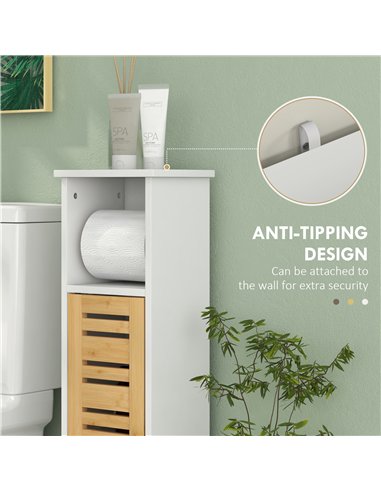 HOMCOM Bathroom Cabinet with Toilet Paper Holder - White