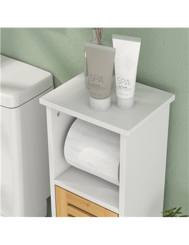 HOMCOM Bathroom Cabinet with Toilet Paper Holder - White