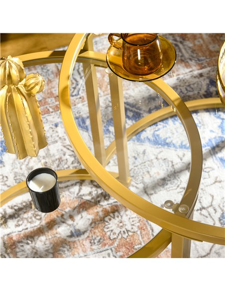 HOMCOM Coffee Table Set of 2, Modern Nest of Tables with Tempered Glass Top, Steel Frame for Living Room, Gold Tone - pic 161281 | FastDaddyshop