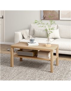 HOMCOM 2-Tier Coffee Table with Storage Shelf, Rectangular Centre Table for Living Room, Home Office, Natural Wood Finish 2