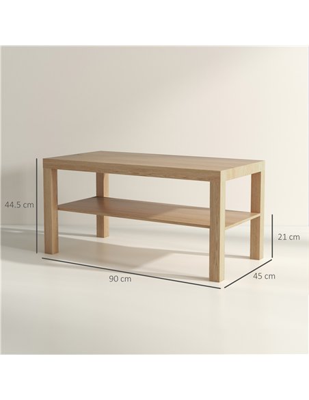 HOMCOM 2-Tier Coffee Table with Storage Shelf, Rectangular Centre Table for Living Room, Home Office, Natural Wood Finish - pic 161285 | FastDaddyshop