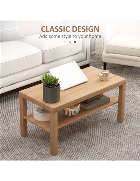 HOMCOM 2-Tier Coffee Table with Storage Shelf, Rectangular Centre Table for Living Room, Home Office, Natural Wood Finish - pic 161286 | FastDaddyshop