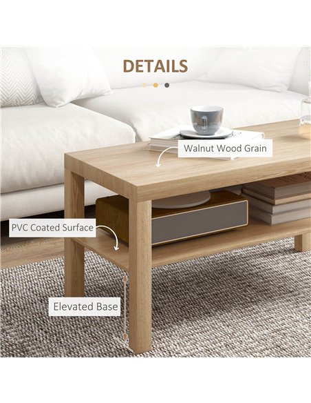 HOMCOM 2-Tier Coffee Table with Storage Shelf, Rectangular Centre Table for Living Room, Home Office, Natural Wood Finish - pic 161288 | FastDaddyshop
