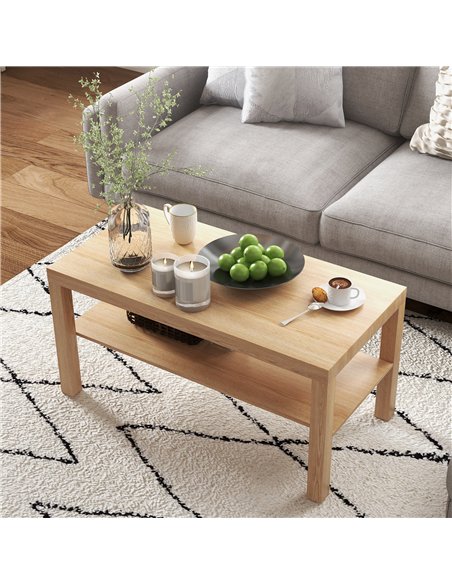 HOMCOM 2-Tier Coffee Table with Storage Shelf, Rectangular Centre Table for Living Room, Home Office, Natural Wood Finish - pic 161289 | FastDaddyshop