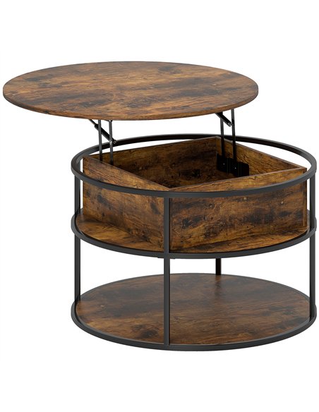 HOMCOM Lift Top Coffee Table, Round Coffee Table with Storage Shelf, Hidden Compartment and Steel Frame for Living Room, Home Of - pic 161292 | FastDaddyshop