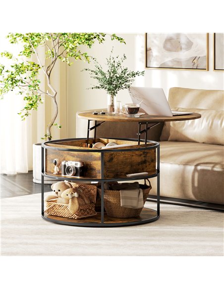 HOMCOM Lift Top Coffee Table, Round Coffee Table with Storage Shelf, Hidden Compartment and Steel Frame for Living Room, Home Of - pic 161293 | FastDaddyshop
