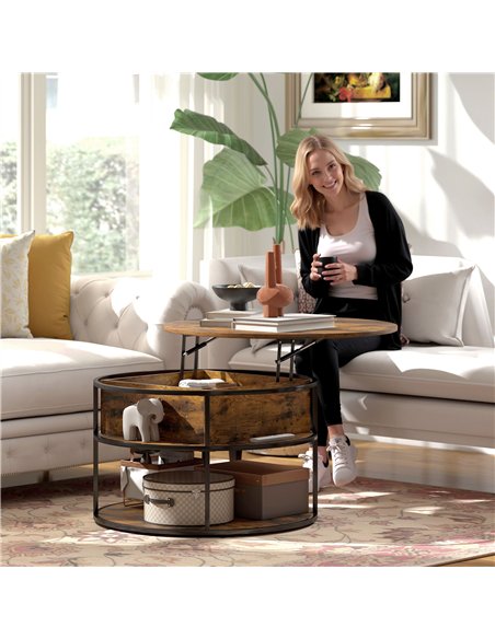 HOMCOM Lift Top Coffee Table, Round Coffee Table with Storage Shelf, Hidden Compartment and Steel Frame for Living Room, Home Of - pic 161298 | FastDaddyshop