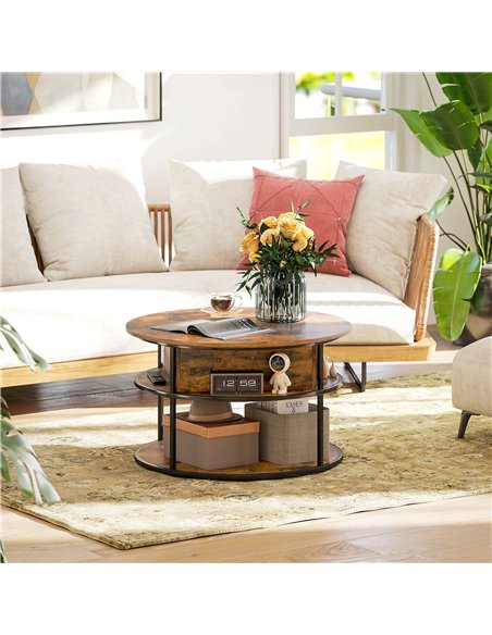 HOMCOM Lift Top Coffee Table, Round Coffee Table with Storage Shelf, Hidden Compartment and Steel Frame for Living Room, Home Of - pic 161299 | FastDaddyshop