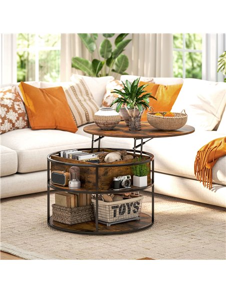 HOMCOM Lift Top Coffee Table, Round Coffee Table with Storage Shelf, Hidden Compartment and Steel Frame for Living Room, Home Of - pic 161300 | FastDaddyshop
