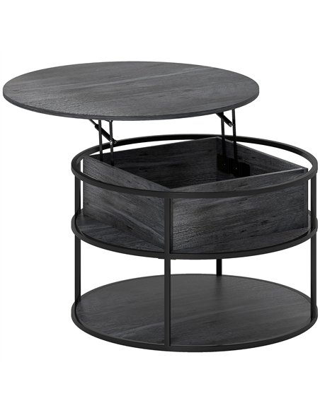 HOMCOM Lift Top Coffee Table, Round Coffee Table with Storage Shelf, Hidden Compartment and Steel Frame for Living Room, Home Of - pic 161301 | FastDaddyshop