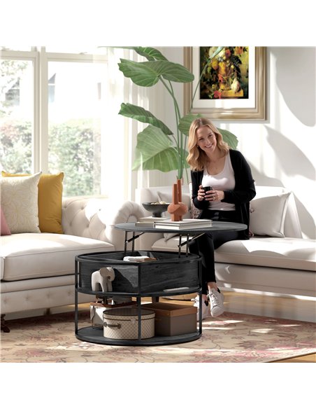 HOMCOM Lift Top Coffee Table, Round Coffee Table with Storage Shelf, Hidden Compartment and Steel Frame for Living Room, Home Of - pic 161307 | FastDaddyshop