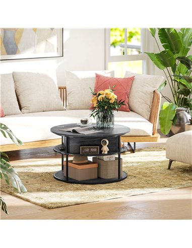 HOMCOM Lift Top Coffee Table, Round Coffee Table with Storage Shelf, Hidden Compartment and Steel Frame for Living Room, Home Of