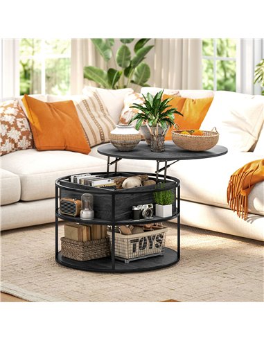 HOMCOM Lift Top Coffee Table, Round Coffee Table with Storage Shelf, Hidden Compartment and Steel Frame for Living Room, Home Of