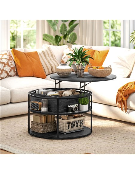 HOMCOM Lift Top Coffee Table, Round Coffee Table with Storage Shelf, Hidden Compartment and Steel Frame for Living Room, Home Of - pic 161309 | FastDaddyshop