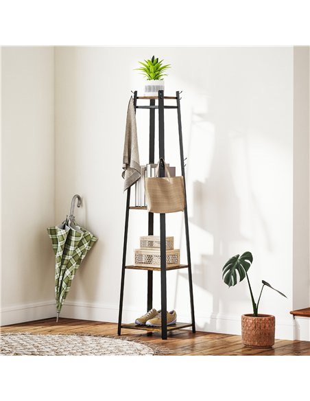 HOMCOM Compact Freestanding Coat Rack -  Black/Brown - pic 161311 | FastDaddyshop