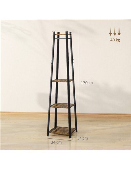 HOMCOM Compact Freestanding Coat Rack -  Black/Brown - pic 161312 | FastDaddyshop