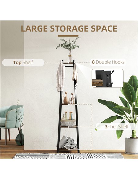 HOMCOM Compact Freestanding Coat Rack -  Black/Brown - pic 161313 | FastDaddyshop