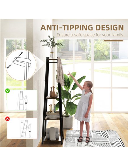 HOMCOM Compact Freestanding Coat Rack -  Black/Brown - pic 161315 | FastDaddyshop