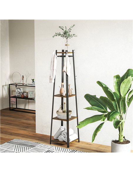 HOMCOM Compact Freestanding Coat Rack -  Black/Brown - pic 161317 | FastDaddyshop