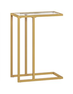 HOMCOM C-Shaped Side Table, Modern Slim End Table with Tempered Glass Tabletop, Steel Frame for Small Space, Living Room, Bedroo