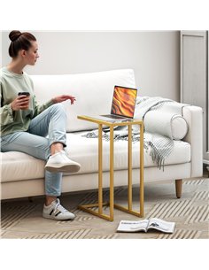 HOMCOM C-Shaped Side Table, Modern Slim End Table with Tempered Glass Tabletop, Steel Frame for Small Space, Living Room, Bedroo 2
