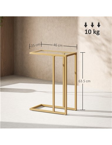 HOMCOM C-Shaped Side Table, Modern Slim End Table with Tempered Glass Tabletop, Steel Frame for Small Space, Living Room, Bedroo