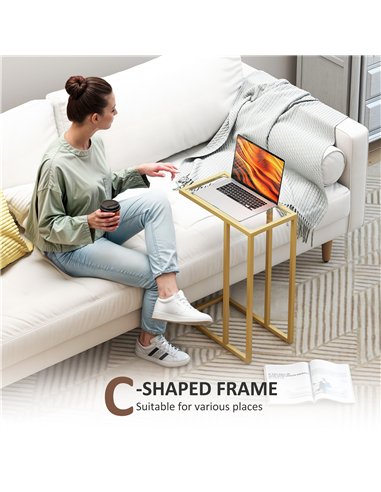 HOMCOM C-Shaped Side Table, Modern Slim End Table with Tempered Glass Tabletop, Steel Frame for Small Space, Living Room, Bedroo
