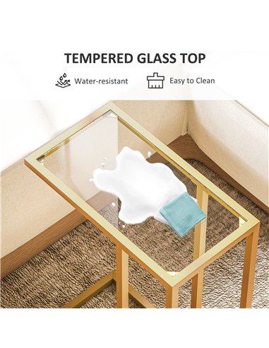 HOMCOM C-Shaped Side Table, Modern Slim End Table with Tempered Glass Tabletop, Steel Frame for Small Space, Living Room, Bedroo