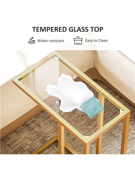 HOMCOM C-Shaped Side Table, Modern Slim End Table with Tempered Glass Tabletop, Steel Frame for Small Space, Living Room, Bedroo - pic 161323 | FastDaddyshop