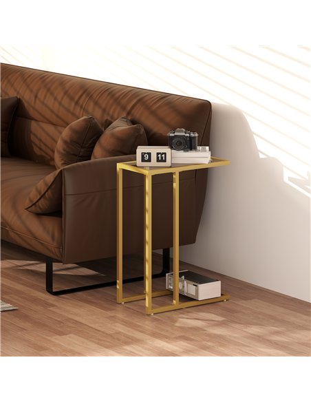 HOMCOM C-Shaped Side Table, Modern Slim End Table with Tempered Glass Tabletop, Steel Frame for Small Space, Living Room, Bedroo - pic 161324 | FastDaddyshop