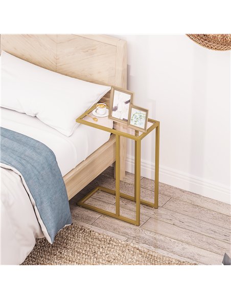 HOMCOM C-Shaped Side Table, Modern Slim End Table with Tempered Glass Tabletop, Steel Frame for Small Space, Living Room, Bedroo - pic 161325 | FastDaddyshop