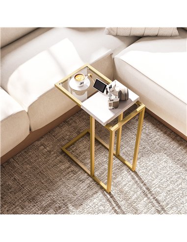 HOMCOM C-Shaped Side Table, Modern Slim End Table with Tempered Glass Tabletop, Steel Frame for Small Space, Living Room, Bedroo
