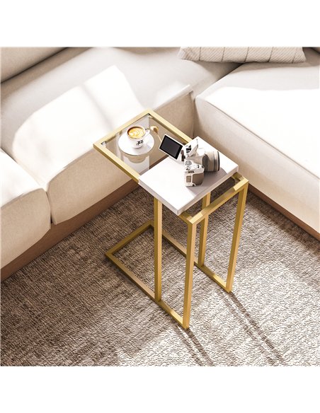 HOMCOM C-Shaped Side Table, Modern Slim End Table with Tempered Glass Tabletop, Steel Frame for Small Space, Living Room, Bedroo - pic 161326 | FastDaddyshop