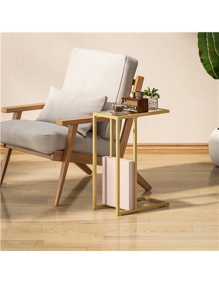 HOMCOM C-Shaped Side Table, Modern Slim End Table with Tempered Glass Tabletop, Steel Frame for Small Space, Living Room, Bedroo - pic 161327 | FastDaddyshop