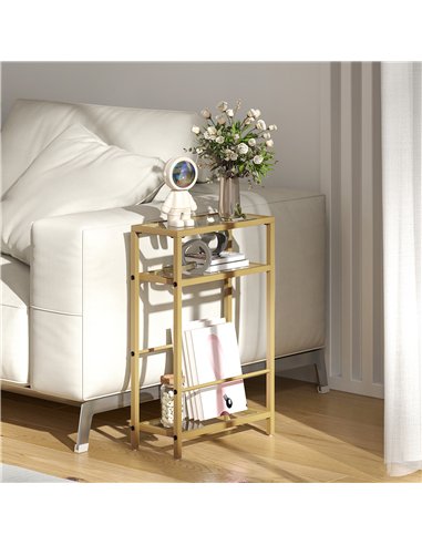 HOMCOM 3-Tier Side Table, Narrow End Table with Storage Shelf and Tempered Glass Tabletop for Small Spaces, Bedroom, Living Room