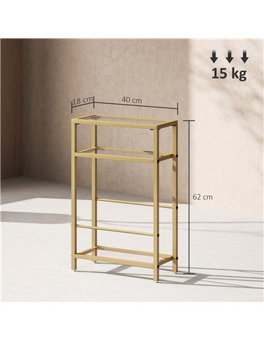 HOMCOM 3-Tier Side Table, Narrow End Table with Storage Shelf and Tempered Glass Tabletop for Small Spaces, Bedroom, Living Room