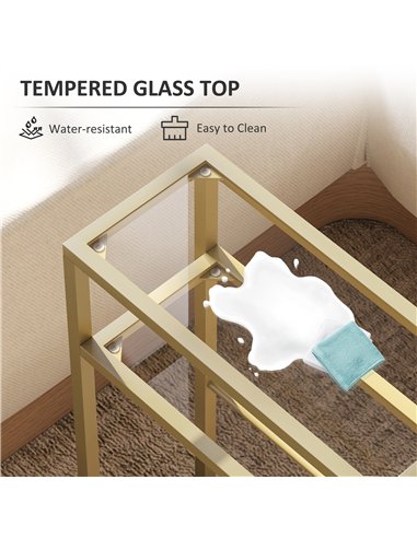 HOMCOM 3-Tier Side Table, Narrow End Table with Storage Shelf and Tempered Glass Tabletop for Small Spaces, Bedroom, Living Room