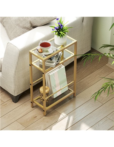 HOMCOM 3-Tier Side Table, Narrow End Table with Storage Shelf and Tempered Glass Tabletop for Small Spaces, Bedroom, Living Room - pic 161334 | FastDaddyshop