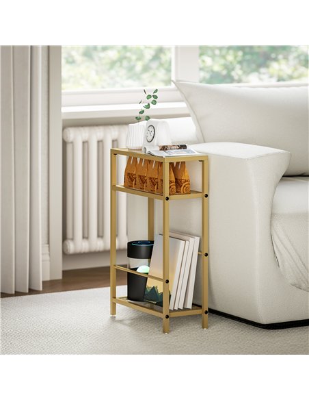 HOMCOM 3-Tier Side Table, Narrow End Table with Storage Shelf and Tempered Glass Tabletop for Small Spaces, Bedroom, Living Room - pic 161335 | FastDaddyshop