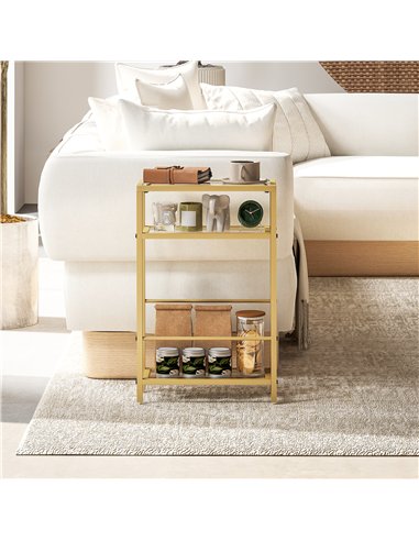 HOMCOM 3-Tier Side Table, Narrow End Table with Storage Shelf and Tempered Glass Tabletop for Small Spaces, Bedroom, Living Room