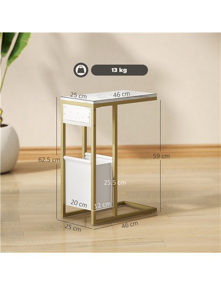 HOMCOM C Shaped Side Table with Charging Station and Faux Marble Top - White - pic 161348 | FastDaddyshop