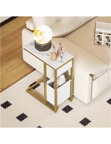 HOMCOM C Shaped Side Table with Charging Station and Faux Marble Top - White - pic 161353 | FastDaddyshop