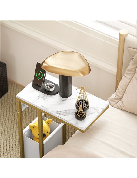 HOMCOM C Shaped Side Table with Charging Station and Faux Marble Top - White - pic 161354 | FastDaddyshop