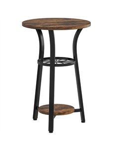 HOMCOM Small Round Side Table with 3 Storage Shelves - Rustic Brown
