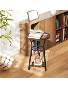 HOMCOM Small Round Side Table with 3 Storage Shelves - Rustic Brown 2