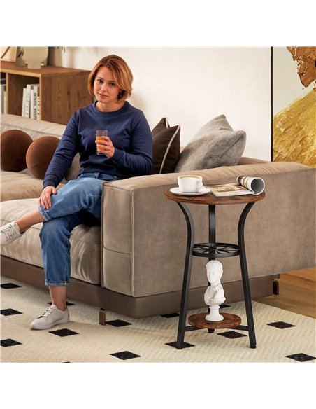 HOMCOM Small Round Side Table with 3 Storage Shelves - Rustic Brown - pic 161369 | FastDaddyshop