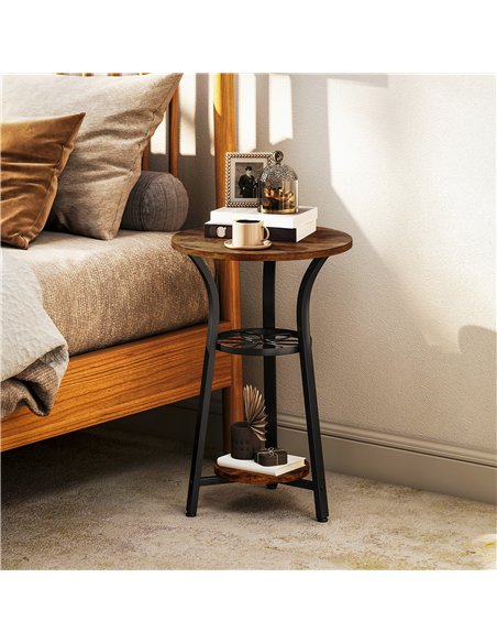 HOMCOM Small Round Side Table with 3 Storage Shelves - Rustic Brown - pic 161371 | FastDaddyshop